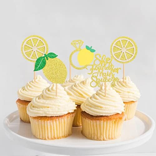 24Pcs Lemon Cupcake Toppers She found her Main Squeeze Cupcake Picks for Fruit Lemon Bridal Shower Engagament Proposal Party Wedding Cupcake Cake Decorations