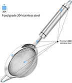 3.35inch 304 Stainless Steel Fine Mesh Strainers for Kitchen, Colander-Skimmer with Handle, Metal Sieve Sifters for Food, Rice, Oil, Noodles, Fruits, Vegetable, Tea Strainer