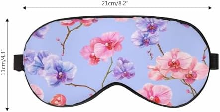 Purple Pink Orchid Flowers Sleep Eye Mask Bright Blue Floral Watercolor Men Women Sleep Mask with Adjustable Strap Eye Cover Eye Shade for Travel, Nap,Meditation