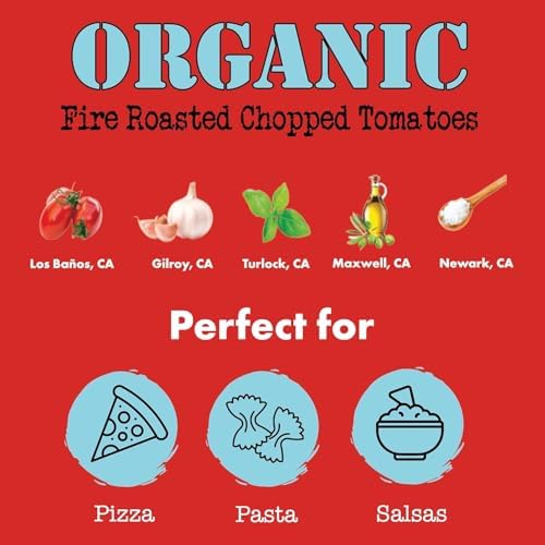 Bianco DiNapoli Organic Fire Roasted Chopped Canned Tomatoes, 28 Oz (Pack of 6), Vine Ripened California Grown, Perfect for Soups, Sauces, Pasta and More