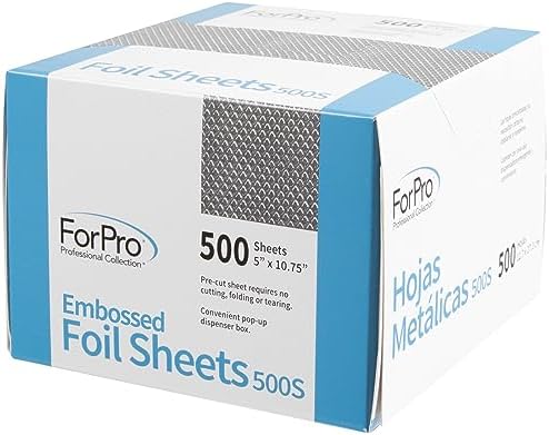 ForPro Professional Collection Embossed Foil Sheets 500S, Aluminum Foil, Pop-Up Dispenser, for Hair Color Application and Highlighting Services, Food Safe, 5” W x 10.75” L, 500 Count
