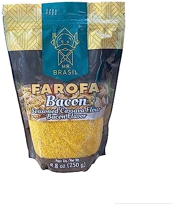 Seasoned Cassava Flour - 8.8 Ounces - Farofa De Mandioca Pronta Temperada - Bacon (Pack of 1)