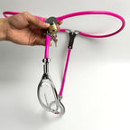 Female Chastity Belt Stainless Steel Transparent Visual Invisible Underwear Belt Lockable Pants with Defecation Hole BDSM (Pink 60-90cm)