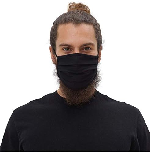 Simlu 6 Pack Unisex Reusable Pleated Fabric Face Mask with Adjustable Elastic, 2 Layer, Washable, Nose Wire Black Cloth Fits Men Women and Kids (OS Fits All, 6 Pack)