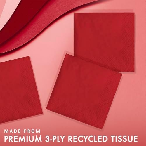 500-Count Touch of Color 3-Ply Paper Beverage Napkins, Classic Red