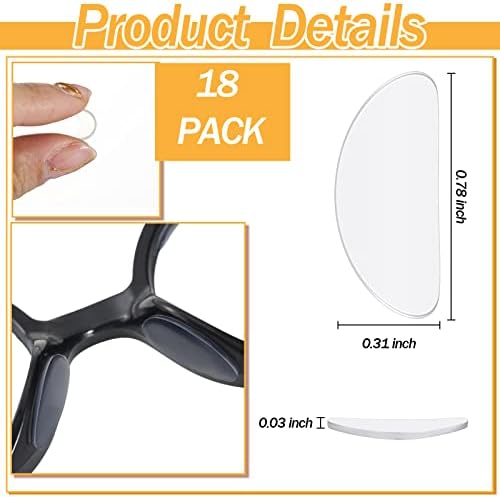 TOODOO 18 Pairs Eyeglasses Nose Pads Adhesive Silicone Glasses Replacement Anti Slip Nosepads for Eyeglass Glasses Sunglasses (Transparent, 1mm)