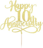 Happy 10th Anniversary Cake Toppers - Wedding Anniversary Party, Company Anniversary Party, 10th Birthday Selected Decorations