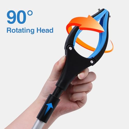 2-Pack Grabber Reacher Tool, 32 Inch Extra Long Steel Foldable Pick Up Stick with Strong Grip Magnetic, 90° Rotating Anti-Slip Jaw, Trash Claw Grabber Tool, Hand Grabber for Reaching, Arm Extension