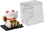 Tiiyee Solar Powered Lucky Cat, Miniature 2 Inch Cute Waving Cat for Wealth and Home Car Decoration Gold (White)