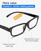 JOLISU Reading Glasses for Men - 5 Pack Classic Readers with Spring Hinge Black Frame, Blue Light Blocking Computer Glasses