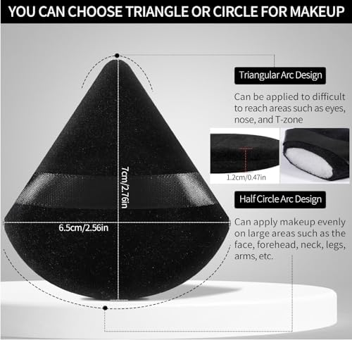 Pimoys 6 Pcs Powder Puff, Face Soft Triangle Makeup Puff Velour Makeup Sponge for Loose Powder (Black)