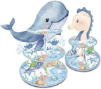 GRULLIN Under the Sea Party Decorations - 2PCS Ocean Animals Theme Cupcake Stands, Blue Whale Seahorse Dessert Holder for Birthday Baby Shower Supplies