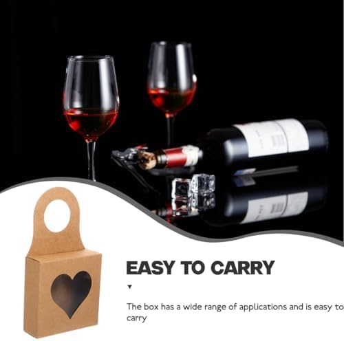 BESTonZON 25 PCS Kraft Paper Wine Bottle Boxes with Window, Hanging Gift Candy Container for Wine, Foldable Favor Boxes for Candy, Chocolate, and Cookies, Ideal for Weddings and Parties