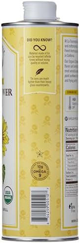 La Tourangelle, Organic High Oleic Sunflower Oil, Neutral Oil For Medium to High Heat Cooking and Skin Care, Non GMO, Pesticide and Chemical Free, 33.8 Fl Oz