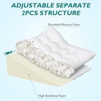 Bed Wedge Pillow for Sleep Apnea 10 Inch Gerd Pillow Patent Dual Layer Triangle Pillow Adjustable Shredded Memory Foam Topper Soft Support Ideal for Acid Reflux, After Surgery, Snoring