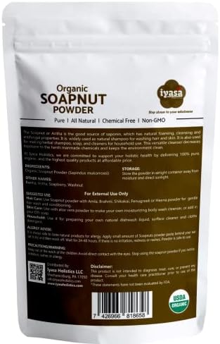Organic Soapnut Powder (Reetha Powder) 8oz - Natural Organic Laundry Detergent - Multi-Use Hair, Skin & Household Cleanser - Plant-Based Cleanser, Shampoo & Conditioner by Iyasa Holistics