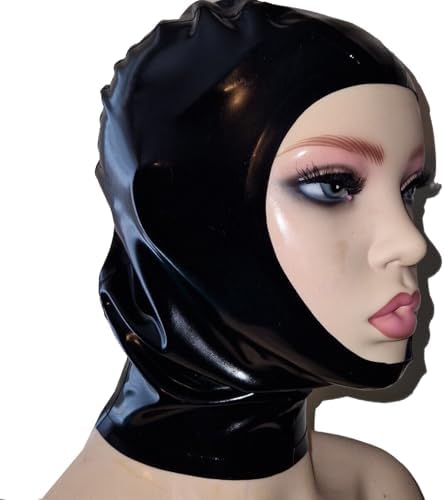 Black Latex Hood Mask Open Eyes Mouth Rubber Head Mask Back Zipper for Cosplay Couples Unisex
