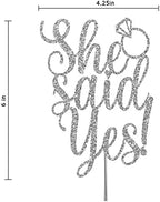 She Said Yes Glitter Cake Topper, Wedding Party Decorations Ideas, Anniversary, Bachelorette, Engagement, Premium Quality Decoration, Sturdy Doubled Sided Glitter, Acrylic Stick. Made in USA (Silver)