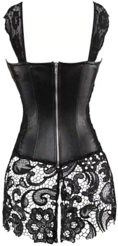 Women's Punk Rock Faux Leather Dress Corsets Steampunk Bustier Lingeire Corset Skirt Plus Size Overbust Costume Set