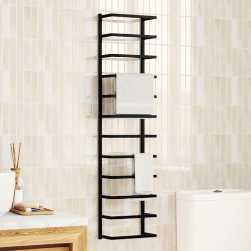 vidaXL Wall-Mounted Steel Towel Rack - Sturdy and Stable Towel Holder with Sleek Black Finish - Requires Assembly - Size: 9.4"x4.7"x37.8"