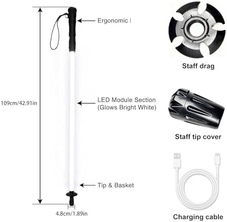 Rechargeable Ultra-Bright LED Light-Up Trekking Poles, Sci-Fi Lightsaber-Inspired Hiking Sticks, Lightweight for Outdoor Hiking, Camping & Night Walking, White Light