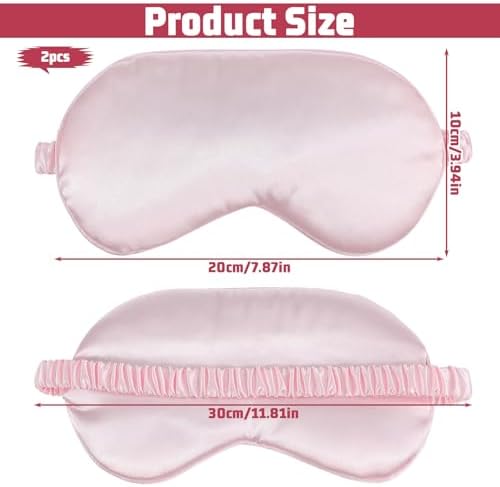 2 Pcs Satin Sleep Mask, Pink Silk Eye Mask for Sleeping Breathable Blindfold with Elastic Strap Soft Eye Cover for Women Men Travel Nap