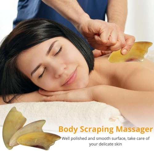 Gua Sha Scraping Massage Tool, Natural Horn Guasha Tool for Face and Body Skin Care, Gua Sha Scraping Board Deep Tissue Massager Muscle Relief Scraper for Jawline Sculpting Puffiness Reducing (2PC)