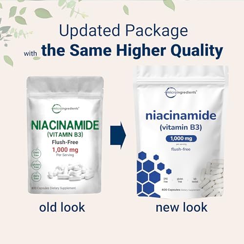 Vitamin B3 Niacinamide 500mg Per Capsule, 400 Capsules | 1,000mg Flush Free Niacin Per Serving, Essential B Vitamin Supplement | Non-GMO, Gluten Free