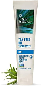 Desert Essence Tea Tree Oil Toothpaste - Mint - 18.75 Oz (6.25 Oz * Pack of 3) - Refreshing Taste - Deep Cleans Teeth & Gums - Helps Fight Plaque - Sea Salt - Pure Essential Oil - Baking Soda