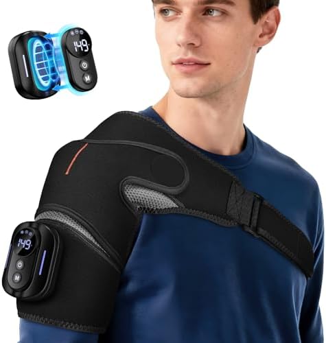 Shoulder Heating Pad with Remote, Heated Shoulder Wrap with Massage, Shoulder Massager with Heat for Rotator Cuff Pain Black