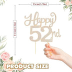 Happy 52nd Birthday Decorations,52nd Birthday Gold Rhinestone Cake Topper - Cheers to 52 Years Old Bday Party Metal Sparkly Cake Centerpieces Sign.