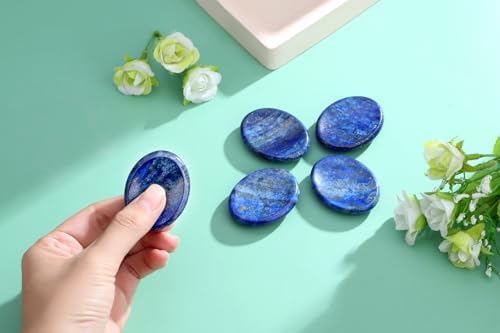 Thumb Worry Stone Lapis Lazuli Stone Crystal Natural Healing Crystals Oval Tiny Stress Relief Gifts Small Trinkets Fidget Palm Meditation Accessories Anxiety Relief Items for Women Men