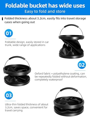 4 Gallon Collapsible Bucket with Handle,Waterproof- Car Wash Bucket Foldable Water Storage Container for Camping Fishing Beach Gardening, Portable Laundry Wash Basin for RV Cleaning Supplies