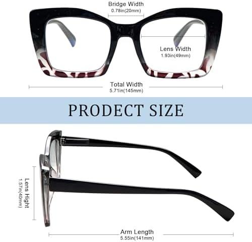 Oversized Square Reading Glasse for Women,Blue Light Blocking Oprah Style Large Frame Computer Readers Spring Hinge