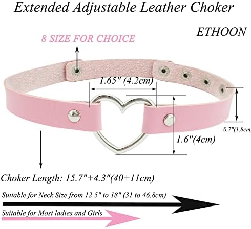 ETHOON Love Heart Adjustable Leather Choker Punk PU Necklace Goth Choker Soft Collar Chain for Women