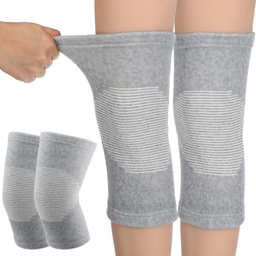 Bamboo Knee Compression Sleeve, Elastic Knee Brace for Men and Women, Knees Support for Running, Gym, Arthritis, Non Slip Compression Knees Sleeve for Swelling Breathable, Gray, Large