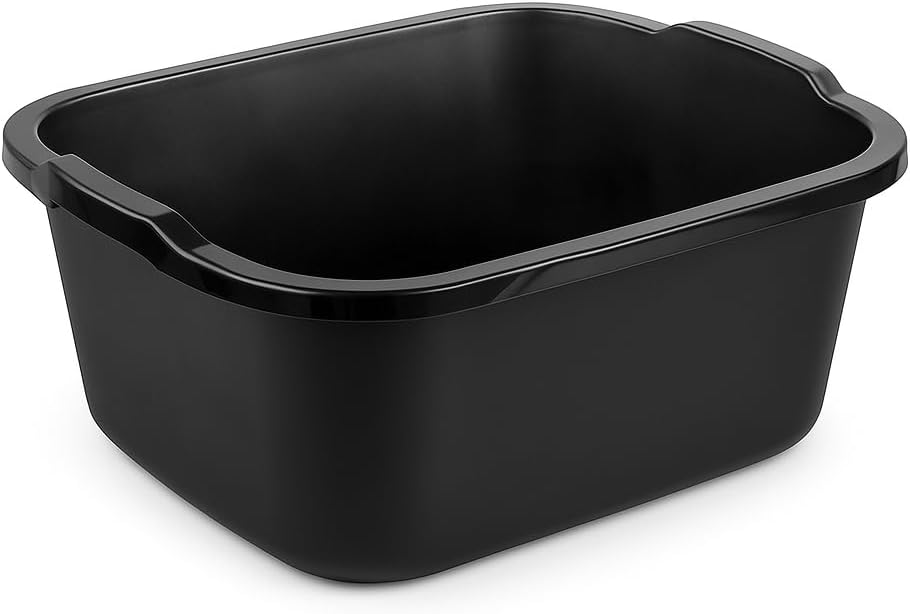 SKYREN 18 Quart Plastic Dishpan | Multi-Purpose Wash Tub for Kitchen, Sink, Countertop, Laundry, and Household Use | Rectangular Black Utility Basin for Cleaning, Soaking, and Storage