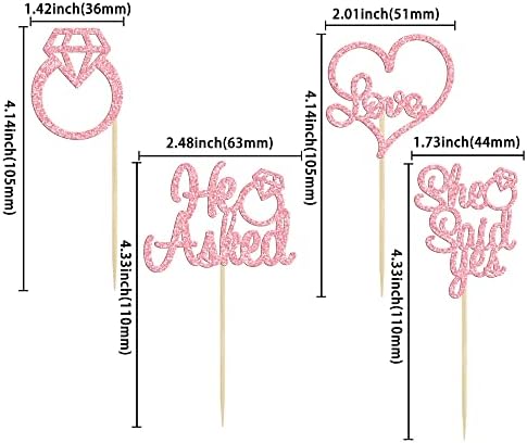 Gyufise Pink 24Pcs He Asked She Said Yes Cupcake Toppers Diamond Ring Heart Cake Picks for Wedding Engagement Party Cake Decorations