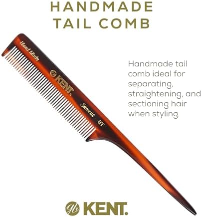 Kent 8T Rat Tail Combs Teasing Comb for Hair Styling and Sectioning, Handmade Fine Tooth Comb Parting Combs for Braiding Hair and Styling for Women, Saw Cut and Hand Polished, Made in England