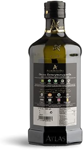 Atlas Organic Cold Pressed Moroccan Extra Virgin Olive Oil, Polyphenol Rich | EVOO From Morocco, Newly Harvested Unprocessed from One Single Family Farm | Trusted by Award-Winning Chefs | 500 mL