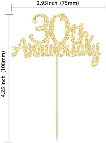 Gyufise 24 Pack 30th Anniversary Cupcake Toppers Picks Gold Glitter Happy Birthday Cake Decorations for Cheers to 30 Wedding Retirement Party Supplies
