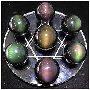 Seven Star Chakra Group Natural Colored Eye Obsidian Healing Quartz Crystal Sphere Ball Statue Figurine with Clear Glass Crystal Stand (Rainbow Obisdian)