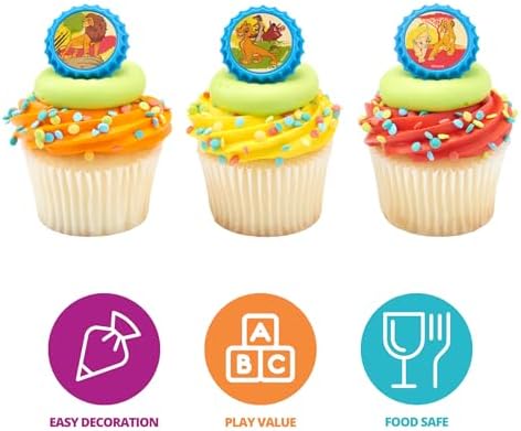 DecoPac Lion King Cupcake Rings, 24 Disney's The Lion King Cupcake Decorations Featuring Simba, Timon, Pumbaa, & Nala, For Birthday Parties & Celebrations, Food Safe Cake Toppers – 24 Pack
