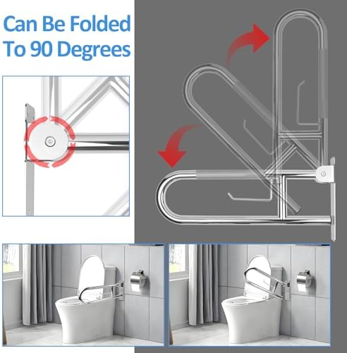 Handicap Grab Bar, 23.6 Inch Stainless Steel Toilet Safety Rails, Disabled Flip-Up Bathroom Grab Bars with Paper Holder, Anti-Slip Toilet Handrails Hand Grips Handicap Grab Bars for Elderly