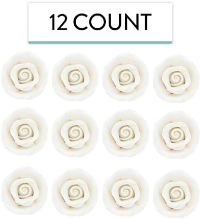 Global Sugar Art Premium Edible Roses, White, Unwired, Medium 1.5 inches, 12 Count by Chef Alan Tetreault