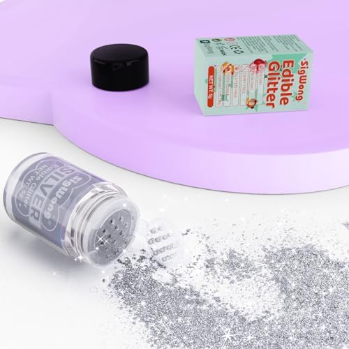 Silver Edible Glitter - 5g Food Grade Cake Decorating Shimmering Glitter, Edible Sprinkle Luster Dust for Drinks, Chocolates, Fondant, Strawberries, Cupcakes, Candy, Easter Cookie - Vegan