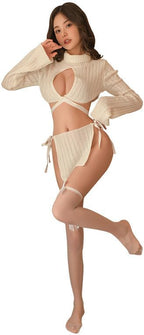 ZYTC Sexy Lingerie for Women Hollow Sweater Lingerie Costume Lace Up Bodysuit Cosplay Honeymoon Costume Outfit No Stocking