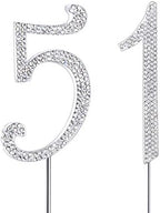MAGJUCHE Silver 51" Crystal Cake Topper, Number 51 Rhinestones 51st Birthday Cake Topper, Men or Women Birthday or 51th Anniversary Party Decoration Supply