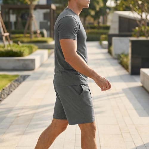 2 Piece Tracksuit Men's Short Sleeve Crew Neck Casual Classic Basic