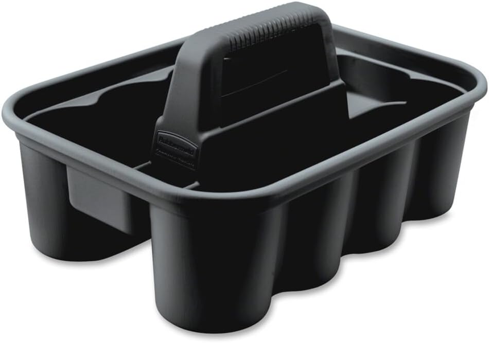 Rubbermaid Commercial Products Deluxe Carry Caddy, Black, Cleaning Storage for Wipes/Spray Bottles/Brushes/Dustpans/Gloves, Pack of 6